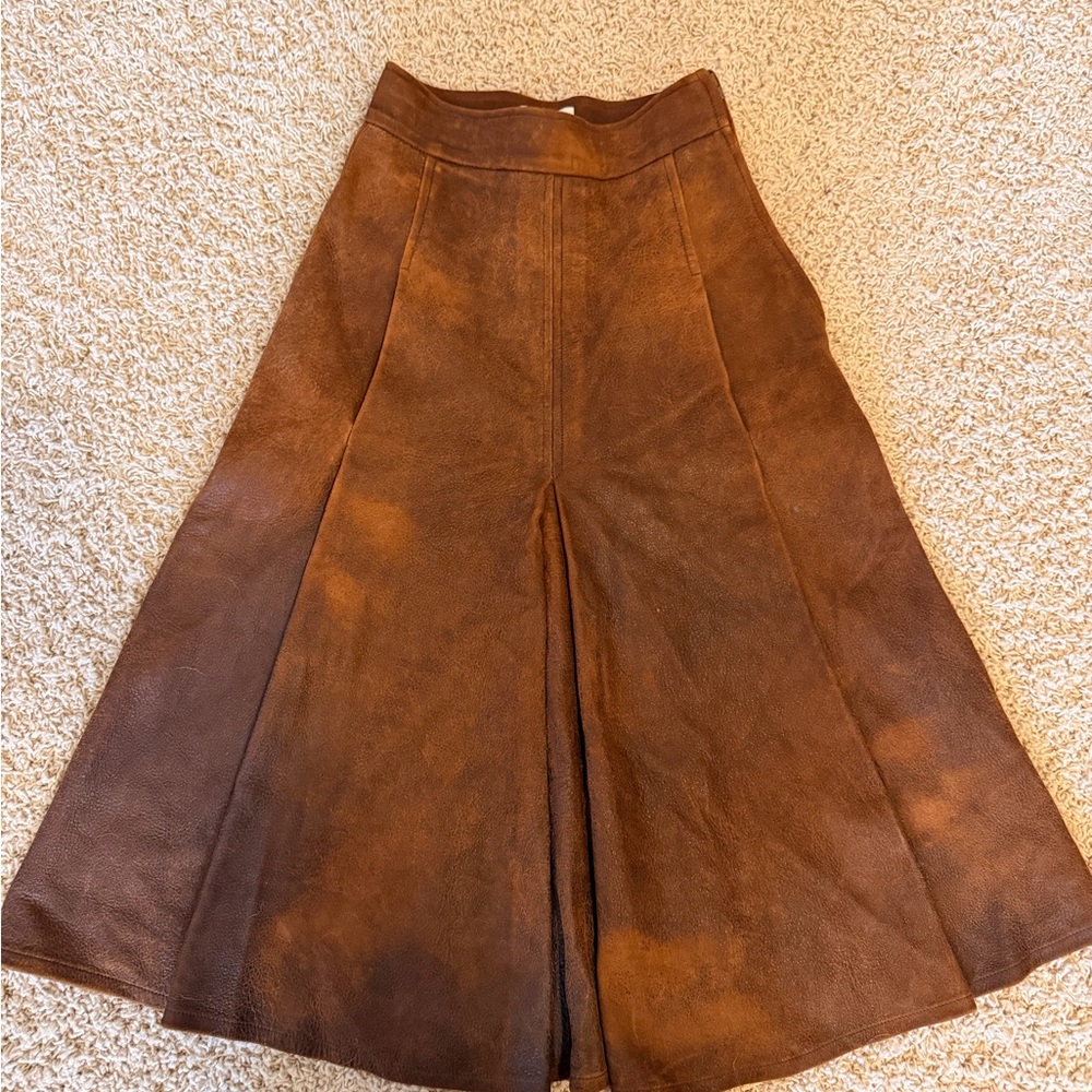 Billy Reid Suede Leather A-Line Midi Skirt -Size 0 - Picture 4 of 8